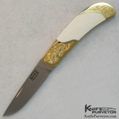Jack Busfield Custom Knife 18Kt Gold with Semi Interframe Engraved by Steve Lindsay