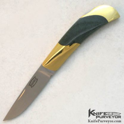 Jack Busfield Custom Knife 18Kt Gold and Green/Gray Jade Semi Interframe Lockback