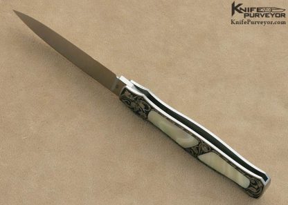 Jack Busfield Custom Knife Steve J. Lindsay Engraved Green Sea Snail Shell Double Interframe Lockback Dagger - Image 5