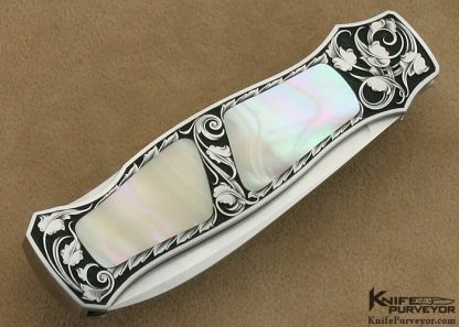 Jack Busfield Custom Knife Steve J. Lindsay Engraved Green Sea Snail Shell Double Interframe Lockback Dagger - Image 3