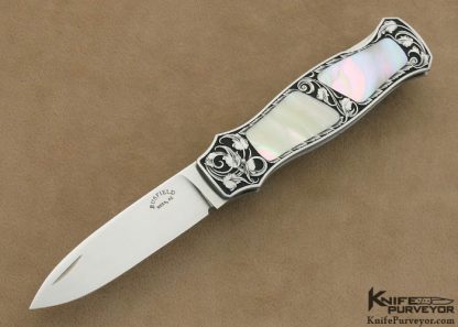 Jack Busfield Custom Knife Steve J. Lindsay Engraved Green Sea Snail Shell Double Interframe Lockback Dagger