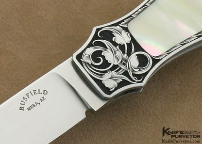 Jack Busfield Custom Knife Steve J. Lindsay Engraved Green Sea Snail Shell Double Interframe Lockback Dagger - Image 2