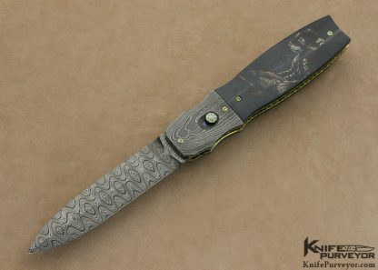 Jack Davenport Custom Knife Damascus & Black Buffalo Horn Button Release Linerlock