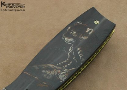 Jack Davenport Custom Knife Damascus & Black Buffalo Horn Button Release Linerlock - Image 2