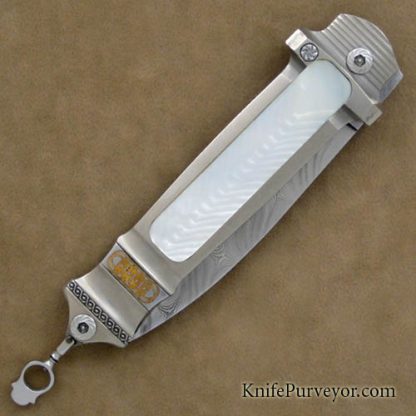 Jack Levin Custom Knife Herring Bone Pearl & Damascus Auto - Image 3