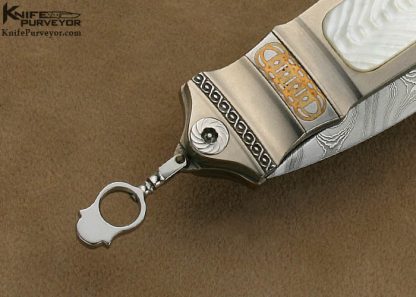 Jack Levin Custom Knife Herring Bone Pearl & Damascus Auto - Image 6
