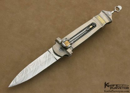 Jack Levin Custom Knife Herring Bone Pearl & Damascus Auto