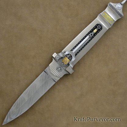 Jack Levin Custom Knife Herring Bone Pearl & Damascus Auto