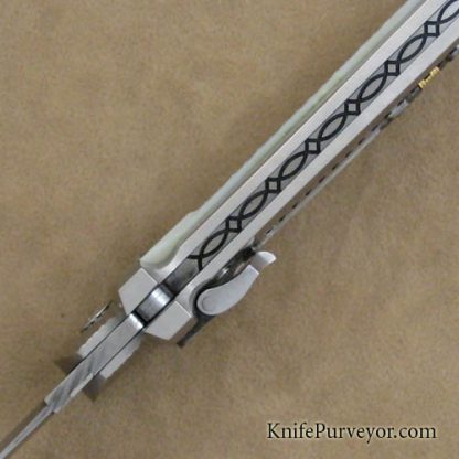 Jack Levin Custom Knife Herring Bone Pearl & Damascus Auto - Image 4