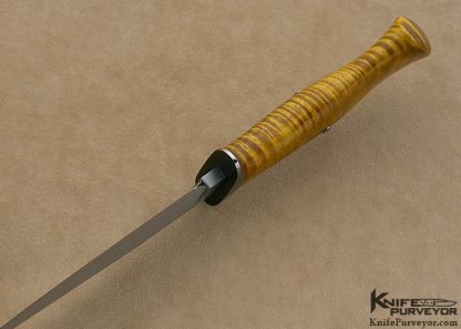 Jason Knight Custom Knife J.S. Fighter Bowie with Tiger Maple and Hand Rubbed Satin Finished Forged L-6 High Carbon Tool Steel Blade with Hamon - Image 5