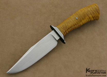 Jason Knight Custom Knife J.S. Fighter Bowie with Tiger Maple and Hand Rubbed Satin Finished Forged L-6 High Carbon Tool Steel Blade with Hamon