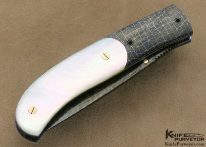 Jeff Chaffee Custom Knife Mother of Pearl Shell & Blued Robert Eggerling Damascus Linerlock - Image 3