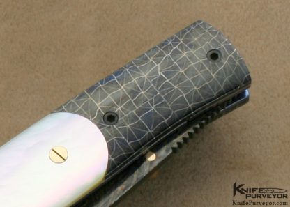 Jeff Chaffee Custom Knife Mother of Pearl Shell & Blued Robert Eggerling Damascus Linerlock - Image 4