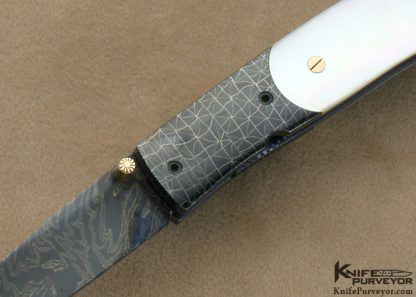 Jeff Chaffee Custom Knife Mother of Pearl Shell & Blued Robert Eggerling Damascus Linerlock - Image 2