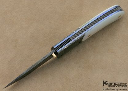 Jeff Chaffee Custom Knife Mother of Pearl Shell & Blued Robert Eggerling Damascus Linerlock - Image 5