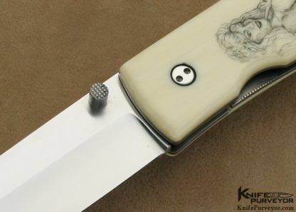 Jeff Chaffee Custom Knife Roni Dietrich Scrimshawed Micarta Linerlock Tanto - Image 2