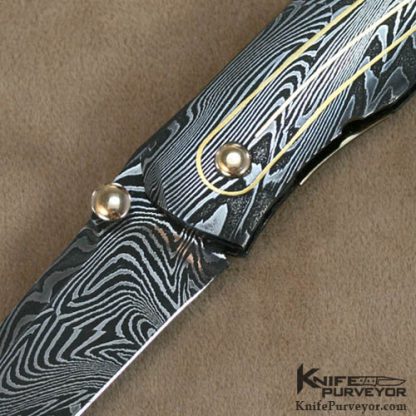 Jeff Harkins Custom Knife Damascus w/ 24k Gold Inlayed Mini ATAC Linerlock - Image 2