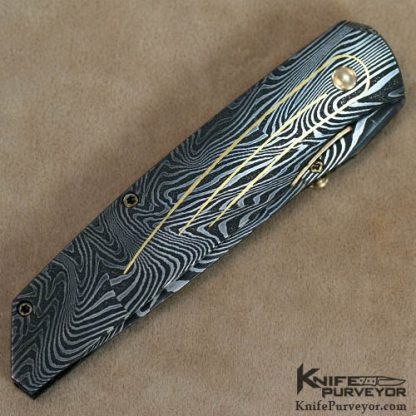 Jeff Harkins Custom Knife Damascus w/ 24k Gold Inlayed Mini ATAC Linerlock - Image 3