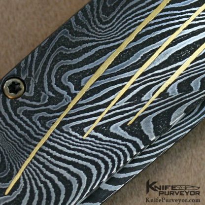Jeff Harkins Custom Knife Damascus w/ 24k Gold Inlayed Mini ATAC Linerlock - Image 4