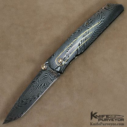 Jeff Harkins Custom Knife Damascus w/ 24k Gold Inlayed Mini ATAC Linerlock