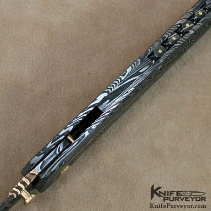 Jeff Harkins Custom Knife Damascus w/ 24k Gold Inlayed Mini ATAC Linerlock - Image 5