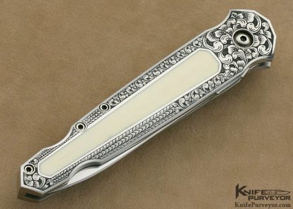 Jeff Harkins Custom Knife Pre-ban Elephant Ivory Interframe Automatic Linerlock Engraved by Bruce Shaw - Image 3