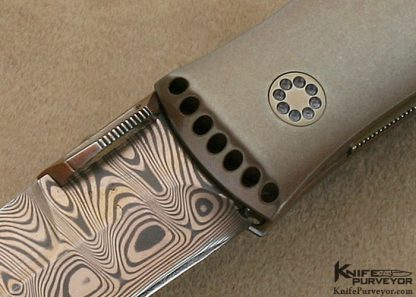Jeff Harkins Custom Knife Blued Damascus & Blued Steel Linerlock - Image 2