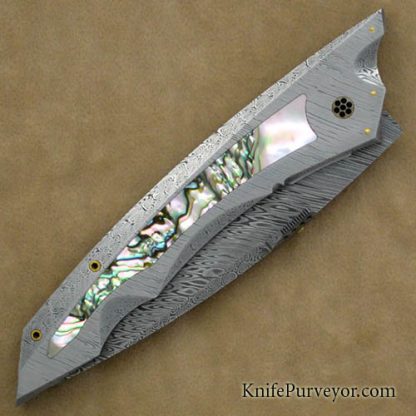 Jeff Harkins Custom Knife Mini Alpha in Damasteel with Abalone Inlays - Image 3