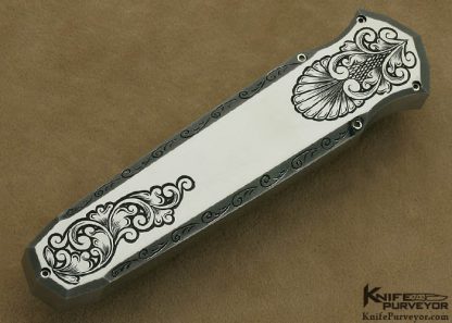 Jeff Harkins Custom Knife Bruce Shaw Engraved Stainless Steel "Triton" D/A OTF with Robert Eggerling Damascus - Image 3