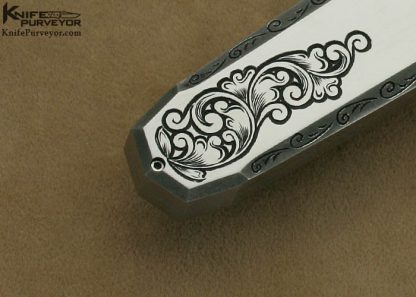 Jeff Harkins Custom Knife Bruce Shaw Engraved Stainless Steel "Triton" D/A OTF with Robert Eggerling Damascus - Image 6