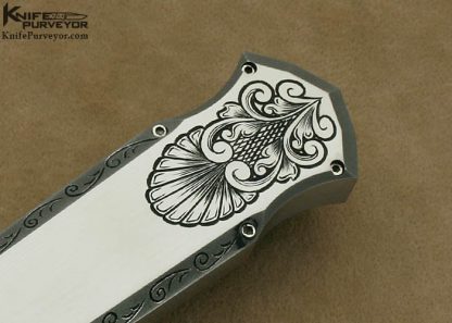 Jeff Harkins Custom Knife Bruce Shaw Engraved Stainless Steel "Triton" D/A OTF with Robert Eggerling Damascus - Image 5