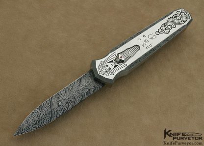 Jeff Harkins Custom Knife Bruce Shaw Engraved Stainless Steel "Triton" D/A OTF with Robert Eggerling Damascus