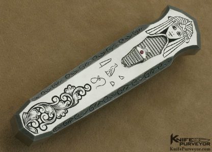 Jeff Harkins Custom Knife Bruce Shaw Engraved Stainless Steel "Triton" D/A OTF with Robert Eggerling Damascus - Image 2