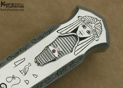 Jeff Harkins Custom Knife Bruce Shaw Engraved Stainless Steel "Triton" D/A OTF with Robert Eggerling Damascus - Image 4