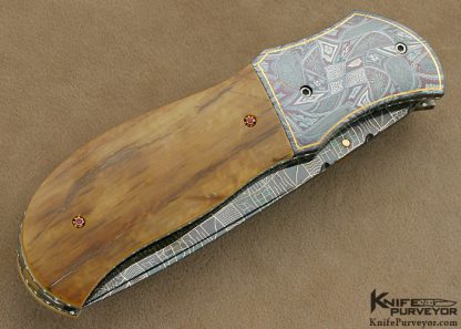 Jerry Corbit Custom Knives Blued Robert Eggerling Mosaic Damascus Linerlock - Image 3