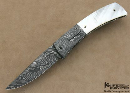 Jerry Corbit Custom Knives Mother of Pearl Shell & Damascus Automatic Linerlock