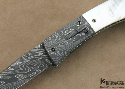 Jerry Corbit Custom Knives Mother of Pearl Shell & Damascus Automatic Linerlock - Image 2
