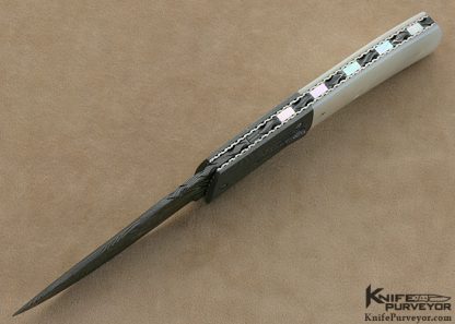 Jerry Corbit Custom Knives Mother of Pearl Shell & Damascus Automatic Linerlock - Image 4