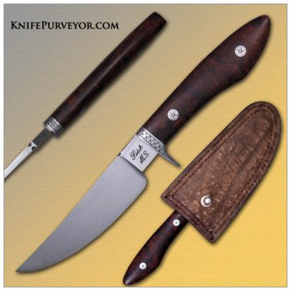 Jerry Fisk's Custom Knife: Master Smith Sole Authorship Engraved Ironwood "Bird and Trout Sendero" with a Charles Snody Sheath