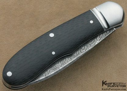 Jerry Halfrich Custom Knife Carbon Fiber & Mike Norris Stainless Damascus Rounder Slip Joint - Image 3