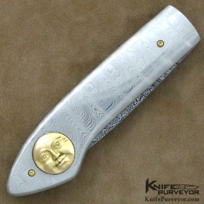 Jerry McClure Custom Knife Damasteel Linerlock with 18 Kt Gold Moon Faces by Amayak Stepanyan - Image 3