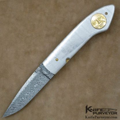Jerry McClure Custom Knife Damasteel Linerlock with 18 Kt Gold Moon Faces by Amayak Stepanyan