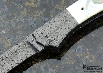 Jerry Rados Custom Knife Sole Authorship "Turkish Twist" Damascus Mother of Pearl Shell with Black Lip Pearl Escutcheon (Left Handed) Scale Release Automatic - Image 2