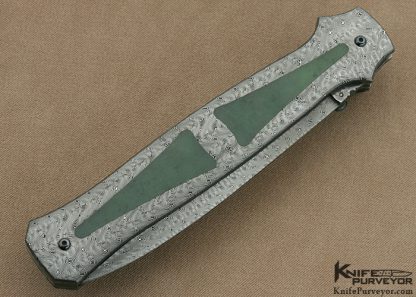 Jerry Rados Custom Knife "Turkish Twist "Damascus & Jade Interframe Lockback Dagger - Image 3