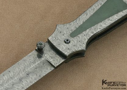 Jerry Rados Custom Knife "Turkish Twist "Damascus & Jade Interframe Lockback Dagger - Image 2