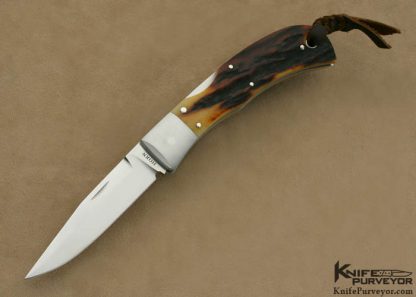 Jess Horn Custom Knife Amber Stag Model PFFL "Pocket Fighter" Front Lock #011 made in 1999