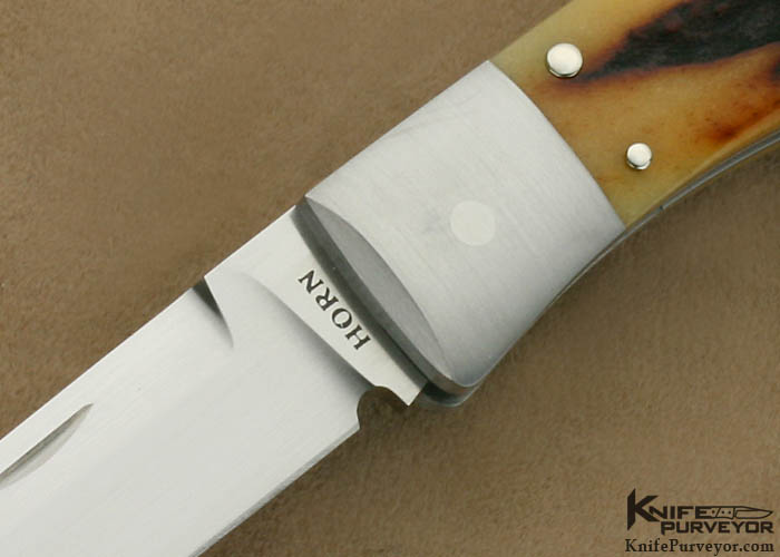 Jess Horn Custom Knife Amber Stag Model PFFL "Pocket Fighter" Front Lock #011 made in 1999 - Image 2