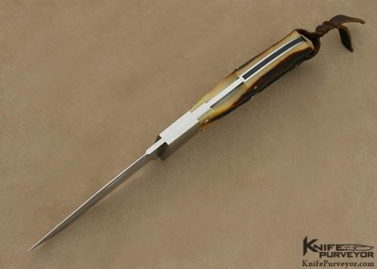 Jess Horn Custom Knife Amber Stag Model PFFL "Pocket Fighter" Front Lock #011 made in 1999 - Image 6