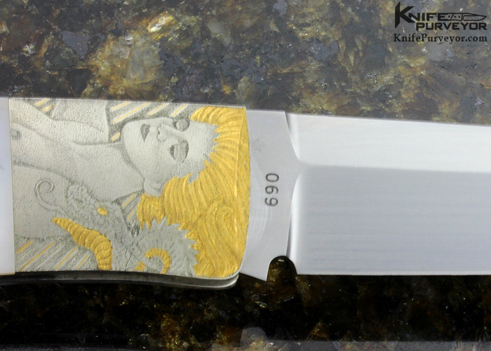Martin Butler Engraved Jess Horn Custom Knife Mother of Pearl Lockback - Image 5