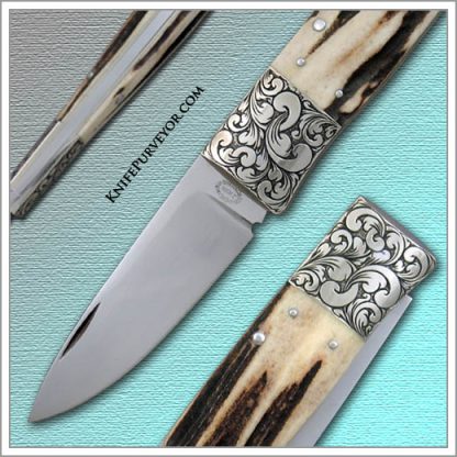 Jess Horn's Custom Knife: American Bicentennial Stag Lockback Engraved by Mel Wood - Image 2